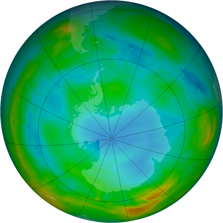 Antarctic ozone map for 14 July 2014